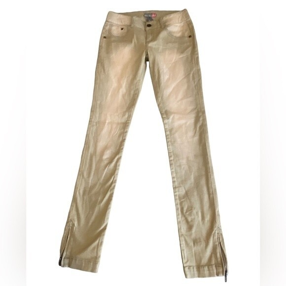 Boom boom jeans khaki pants, distressed look skinny zipper legs NWT size 5 - Picture 1 of 10